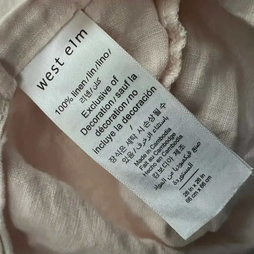 West Elm European Flax Linen Pom Pom Sham Pink Tan Lot of 3